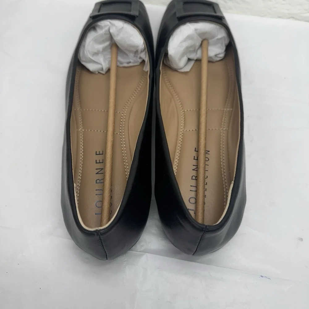 Journee Collection Women Zimia Ballet Flats With Buckle 9.5 M Black Faux Leather